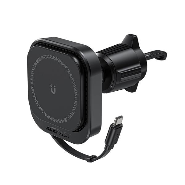 Uchwyt Acefast D32 magnetyczny z ładowarką indukcyjną 15W ze zwijanym kablem USB-C na kratkę nawiewu - czarny