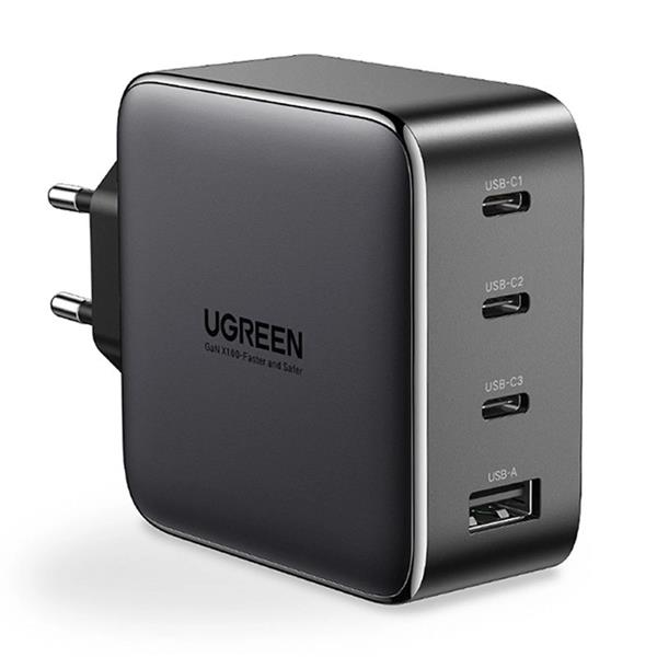 Ugreen GaN szybka ładowarka 3x USB Typ C / USB Power Delivery 3.0 QuickCharge 4+ FCP SCP AFC 100W EU czarny (CD226 40747)