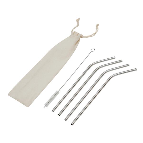 DRINK HAPPY - Zestaw słomek ze stali nierdzewnej - srebrny