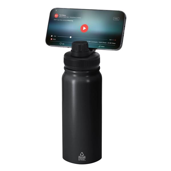 Butelka termiczna 600 ml ze stali nierdzewnej z recyklingu, magnetyczny obrotowy stojak na telefon - VA672-03