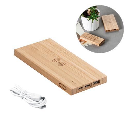 FITCH. Power bank 5.000 mAh z bezprzewodową ładowarką 5W z bambusową