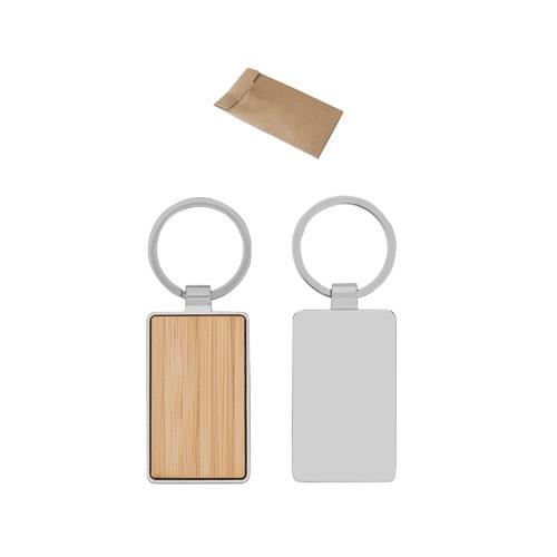 GASTON RECTANGULAR. Prostokątny brelok z żelaza z cynku i bambusa