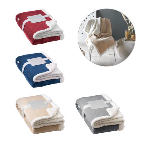 HEIDEN. Dwustronny polarowy koc (190 g/m2) z satynową wstążką i etykietą do personalizacji