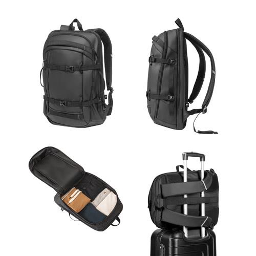 KAMPALA. Plecak na laptopa wykonany z poliestru 900D o wysokiej gęstości z recyklingu, z wodoodporną powłoką i podszewką z poliestru 210D z recyklingu 17'3"