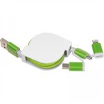 Kabel do ładowania z 3 wtyczkami rozwijany NICO - zielony