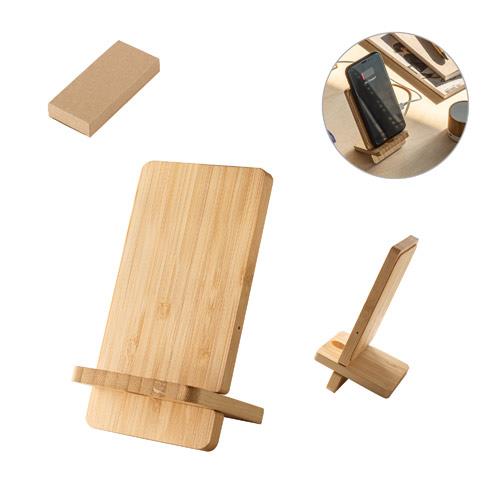 LANGE. Uchwyt na smartfon z szybką ładowarką bezprzewodową 15 W z bambusa