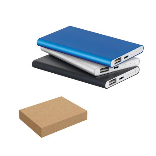 MARCET. Power bank slim 4'000 mAh z ABS z recyklingu (70% rABS) i aluminium z recyklingu (30% rAL)