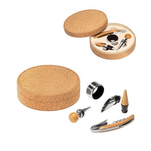 MORETO. 4-częściowy zestaw do wina wykonany z bambusa, stali nierdzewnej i tworzywa ABS