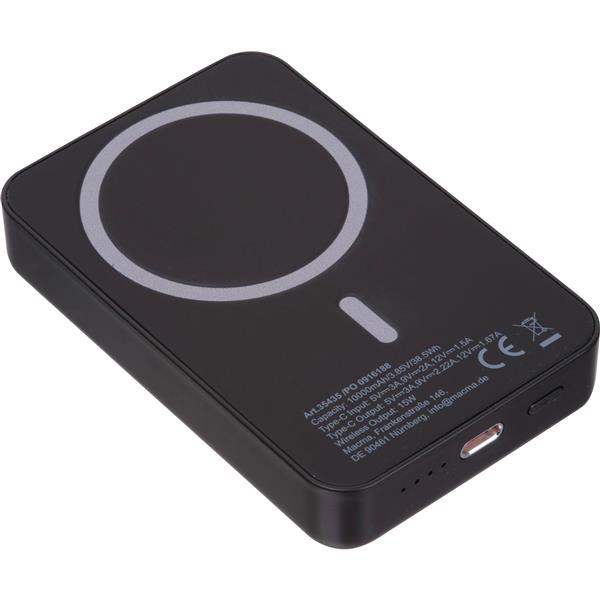 Power bank magnetyczny z ABS z recyklingu 10000 mAh DONNA - czarny