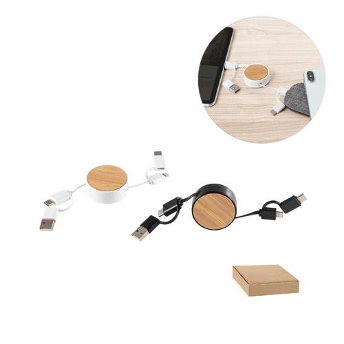 RUBINS. Zwijany kabel USB 6 w 1 z ABS pochodzącego z recyklingu (100% rABS) i bambusa