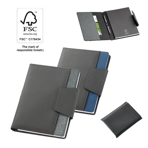 RUSSEL. Teczka z PU i tkaniny poliestrowej z notatnikiem A5 z gładkich kartek