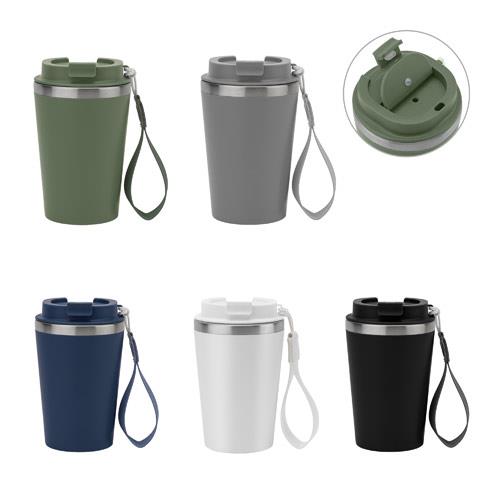 SPITZ. Kubek podróżny ze stali nierdzewnej (w 90% pochodzącej z recyklingu) i zewnętrzną ścianką z PP, z matowym wykończeniem 440 ml