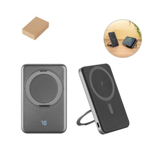 WARSHEL 5. Magnetyczny power bank 5'000 mAh z superszybką ładowarką bezprzewodową 15 W z recyklingowanego ABS (100% rABS) z podstawką