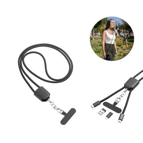 ZEWAIL. Smycz z dołączonym uchwytem na smartfona, kablem USB-C i różnymi adapterami z recyklingowanego ABS i recyklingowanego TPE