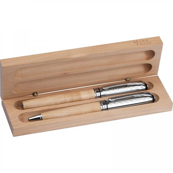 Zestaw piśmienny długopis i pióro kulkowe Mark Twain ROLAND - beżowy