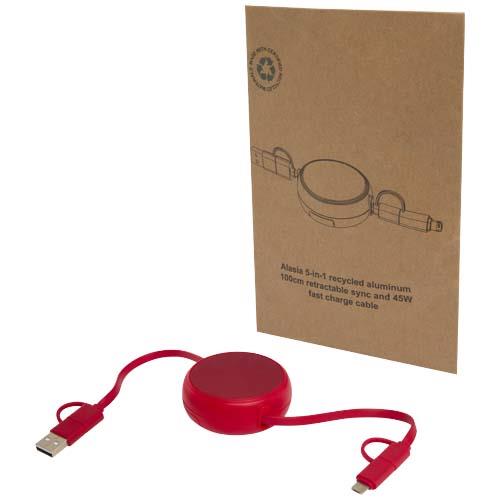 Alasia zwijany kabel do synchronizacji danych i szybkiego ładowania 5 w 1 45 W o długości 100 cm z tworzyw sztucznych i alumi