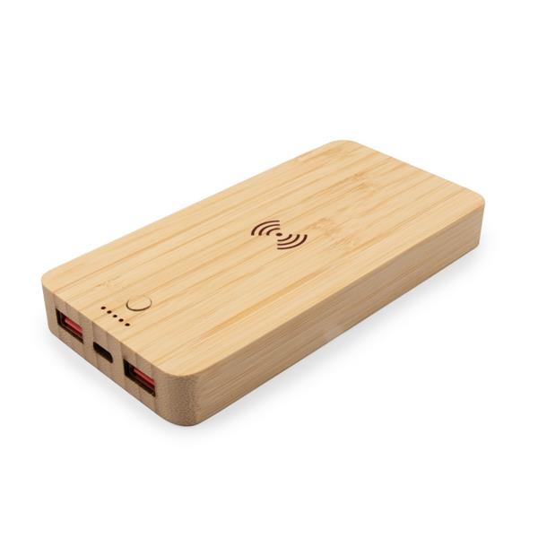 Bambusowy bezprzewodowy power bank 8000 mAh B'RIGHT, ładowarka bezprzewodowa 15W | Benson - V0053-17