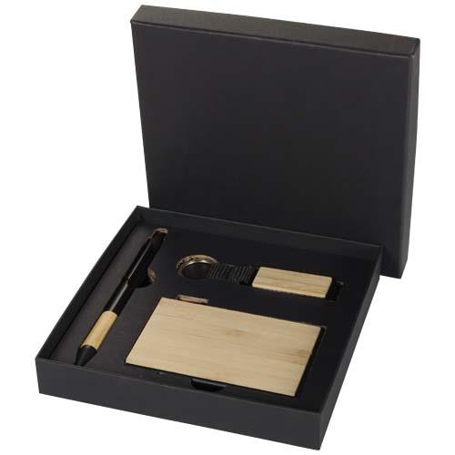 Minka zestaw upominkowy zawierający długopis wykonany z aluminium z recyklingu z certyfikatem RCS, łańcuch do kluczy oraz ram