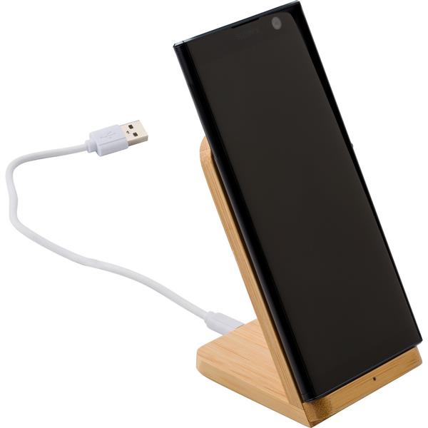 Bambusowa ładowarka bezprzewodowa 5W, stojak na telefon - V0186-17