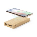 Bambusowy bezprzewodowy power bank 10000 mAh, ładowarka bezprzewodowa 5W, ładowarka słoneczna - V8335-16