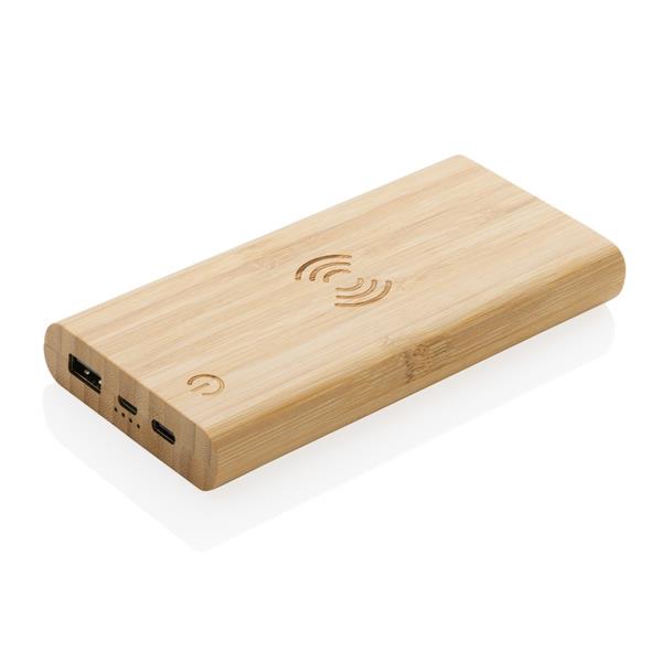 Bambusowy, bezprzewodowy power bank 8000 mAh, ładowarka bezprzewodowa 5W - P322.359