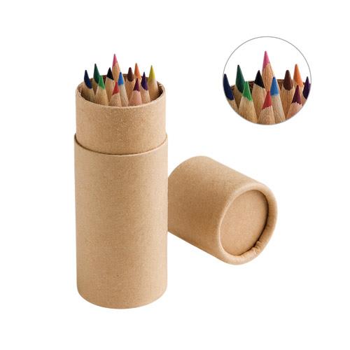 CYLINDER. Piórnik z 12 kolorowymi kredkami