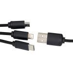 Długi kabel 3w1 z podświetlanym logo, W201TG - czarny