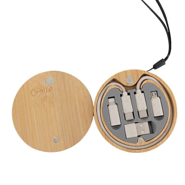 Kabel 4w1 w drewnianej obudowie, LH-ZM01 - beżowy