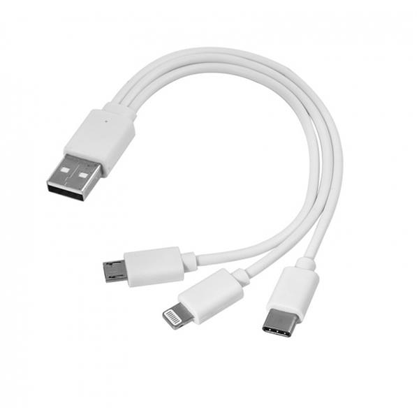 Kabel USB 3w1 micro USB + USB typ C + Lightning - biały