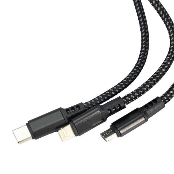 Kabel do ładowania 3w1 z podświetlanym logo Pierre Cardin - czarny