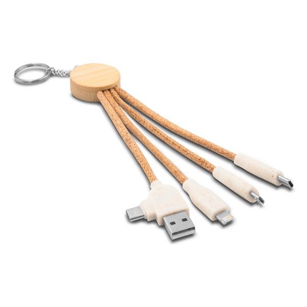 Korkowy kabel do ładowania B'RIGHT, bambusowy element, brelok do kluczy | Antez - V1294-00