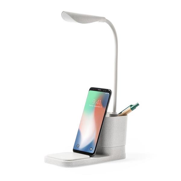 Lampka na biurko ze słomy pszenicznej, ładowarka bezprzewodowa 10W, stojak na telefon, pojemnik na przybory do pisania - V8327-00