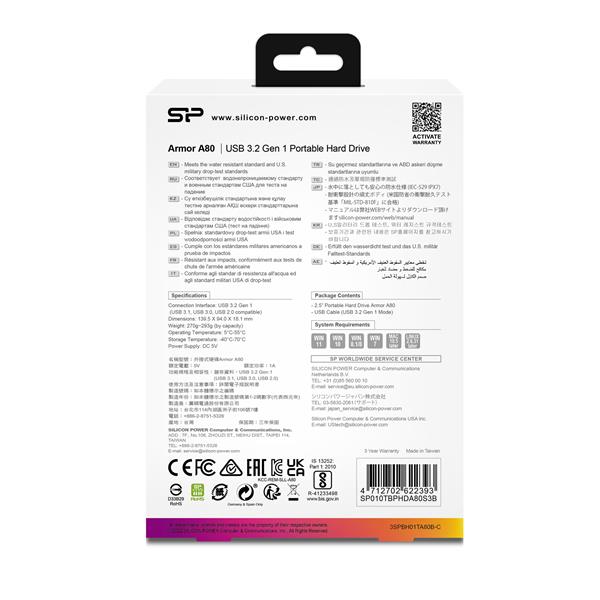 Przenośny dysk USB 3.0 Armor A80, 2TB Silicon Power - granatowy