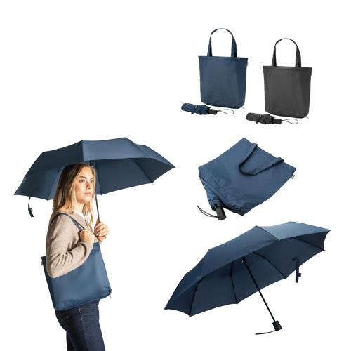 SKYLAR. Parasol 2 w 1 z torbą na zakupy z poliestru z recyklingu w zestawie