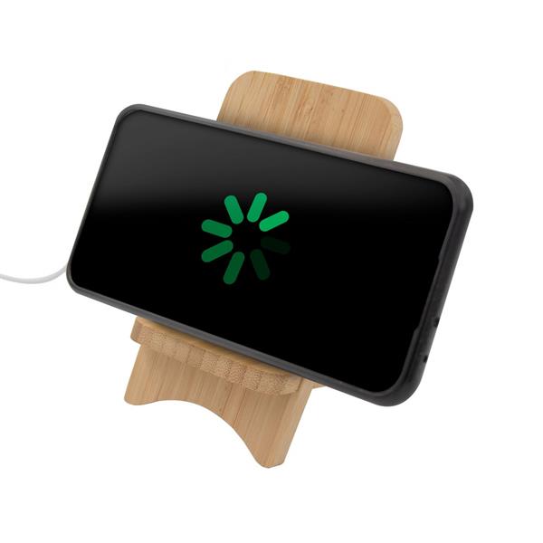 Składana bambusowa ładowarka bezprzewodowa 10W B'RIGHT, stojak na telefon | Barbra - V0189-17