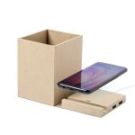 Składana ładowarka bezprzewodowa 5W z kartonu z recyklingu, hub USB 2.0, pojemnik na przybory do pisania, stojak na telefon - V0178-00