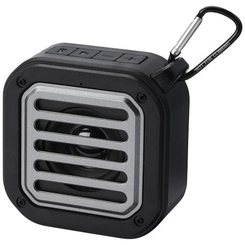 Solo plastikowy głośnik solarny Bluetooth® IPX5 o mocy 3 W z karabińczykiem wykonany z tworzywa pochodzącego z recyklingu z c