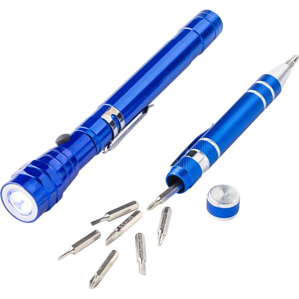 Zestaw narzędzi, śrubokręt, 8 końcówek, teleskopowa latarka 3 LED - V8763-11