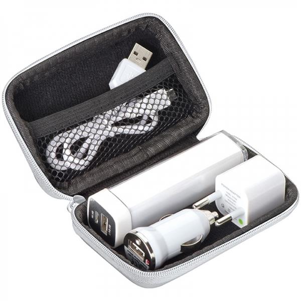 Zestaw podróżny power bank 2200 mAh i wtyczki EXETER - biały
