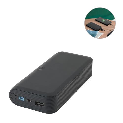 BECKER 20. Power bank 20 000 mAh z recyklingowanego ABS (100% rABS) z superszybką ładowarką bezprzewodową 15 W