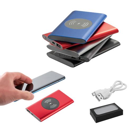CASSINI. Power bank 4.000 mAh z bezprzewodową ładowarką 5W z aluminium pochodzącego z recyklingu (100% rAL)