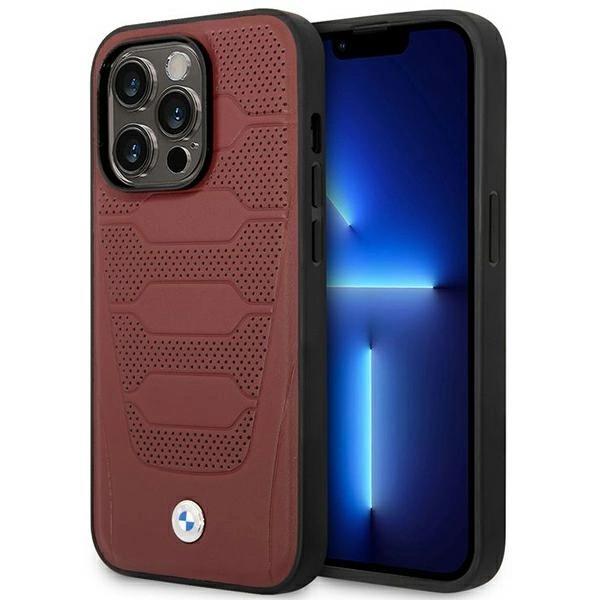Etui BMW Leather Seats Pattern MagSafe na iPhone 14 Pro Max - burgundowe