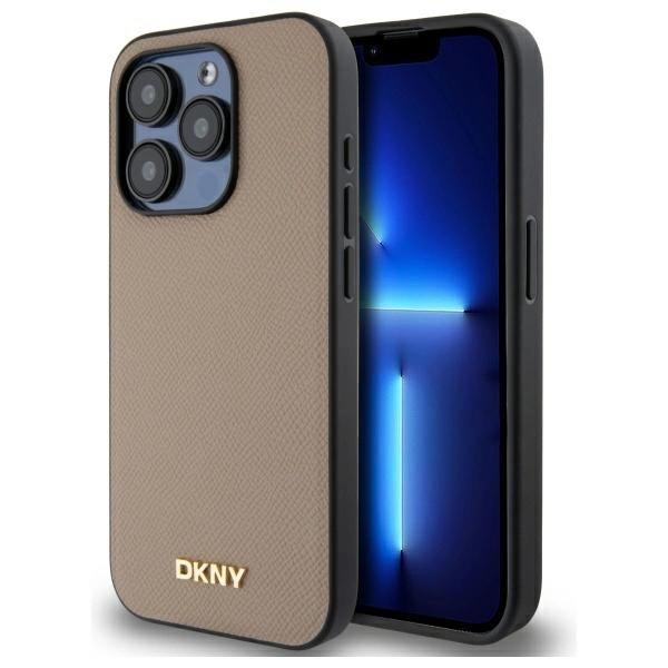 Etui DKNY Grained Metal Logo MagSafe na iPhone 15 Pro Max - beżowe