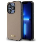 Etui DKNY Grained Metal Logo MagSafe na iPhone 15 Pro - beżowe