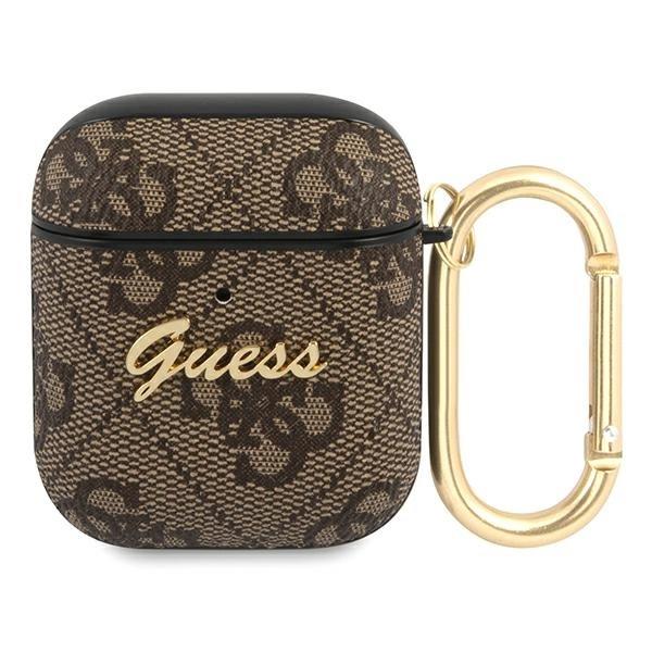 Etui Guess 4G Script Metal Collection na AirPods 1/2 - brązowe