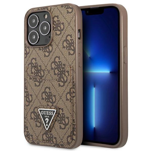 Etui Guess 4G Triangle Logo Cardslot na iPhone 13 Pro / 13 - brązowe