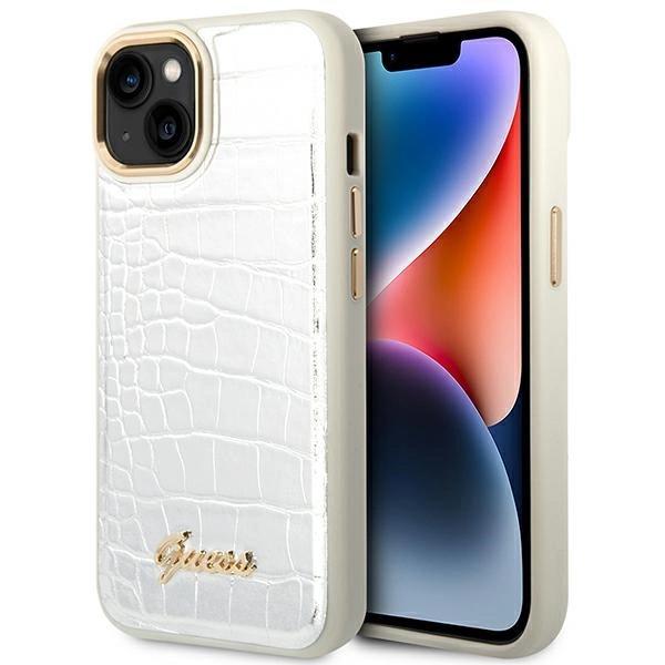 Etui Guess Croco Collection na iPhone 14 - srebrne