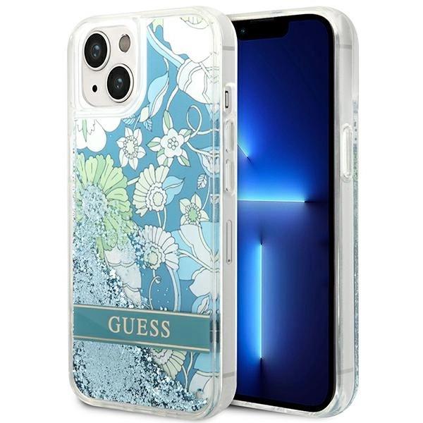 Etui Guess Flower Liquid Glitter na iPhone 14 Plus - zielone