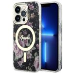 Etui Guess Flower MagSafe na iPhone 14 Pro - czarne