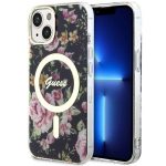 Etui Guess Flower MagSafe na iPhone 14 - czarne